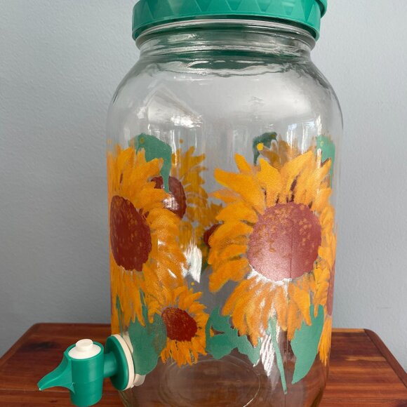 Vintage Sunflowers Iced Tea Glass Pitcher Jar Sun Tea Lid & Spout 1 Gallon - Picture 8 of 13